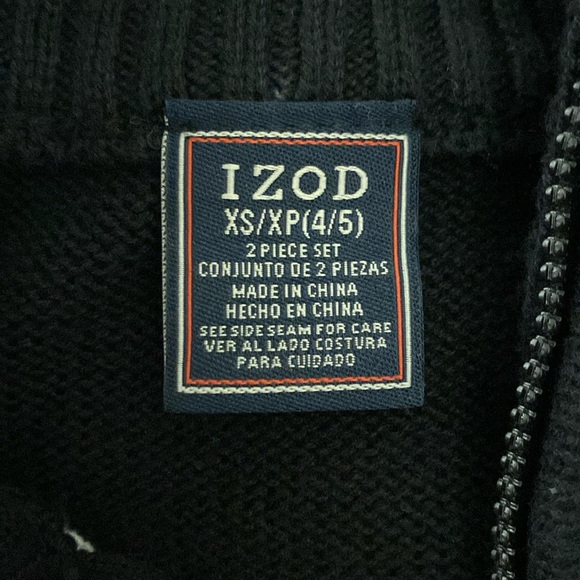 Izod Boys Sweater XS 4/5 Black 1/4 Zip Mock Neck Reindeer Fair Isle - Picture 5 of 11